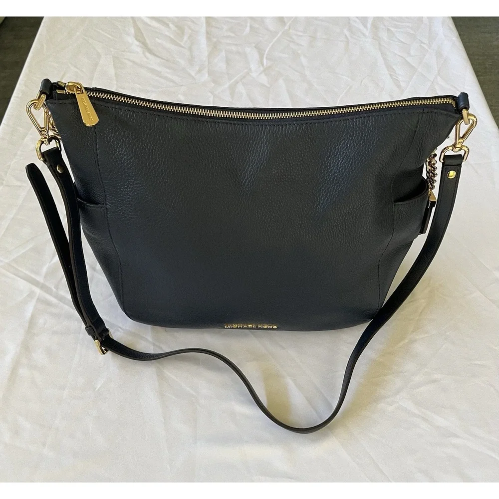 Michael Kors Nolita Medium Pebbled Leather Shoulder Bag In Midnight Blue New
